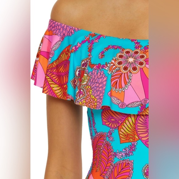 🆕 Trina Turk Women's Meilani Ruffle One Piece Swimsuit Off Shoulder Floral - Picture 4 of 8